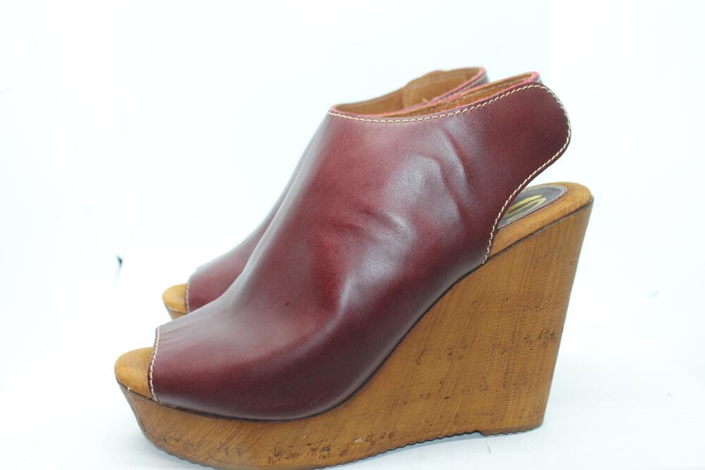 Sbicca Vintage Collection Merlot Leather Platform Wedge Shoes sz 40 EU / 9 US